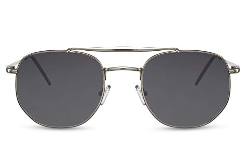 Cheapass Sonnenbrille Klassisch Silber Metall Doppelbrücke Kapitän Pilot Sonnenbrillen mit dunklen Gläsern UV400 geschützt Männer Frauen von Cheapass