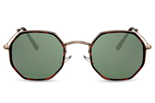 Cheapass Sonnenbrille Kleiner achteckiger Goldmetallrahmen mit Leopardenmuster und grünen Gläsern UV400-geschützt Herren Damen von Cheapass