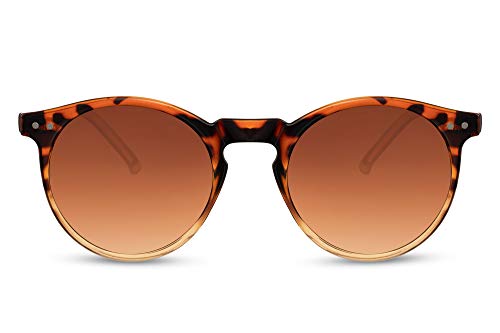 Cheapass Sonnenbrille Runder glänzender Leopard/transparent/orangefarbener Rahmen mit braunen Verlaufsgläsern UV400-geschützte Vintage Mode Herren Damen von Cheapass