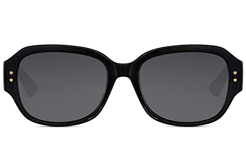 Cheapass Sonnenbrille Breiter Vintage Trend Rechteckige Schwarze Brillengläser mit dunklen Gläsern, Front-Nieten und dicke schwarze Bügel UV400 geschützt Damen Herren von Cheapass