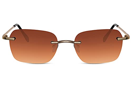 Cheapass Sonnenbrille Festival Retro randloser Stil goldenes Metall mit braunen Verlaufsgläsern UV400 geschützt Herren Damen von Cheapass