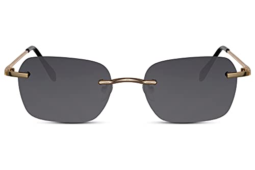 Cheapass Sonnenbrille Festival Retro randloser Stil goldenes Metall mit dunklen Gläsern UV400 geschützt Herren Damen von Cheapass