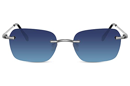 Cheapass Sonnenbrille Festival Retro randloser Stil silbernes Metall mit blauen Verlaufsgläsern UV400 geschützt Herren Damen von Cheapass