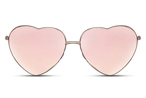 Cheapass Sonnenbrille Metall herzförmige Fassung Goldene Rahmen mit rosa verspiegelten Gläsern UV400 geschützt Damen von Cheapass