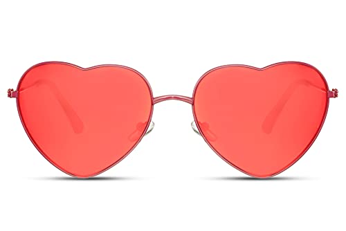 Cheapass Sonnenbrille Metall herzförmige Fassung Roter Rahmen mit roten durchscheinenden Gläsern UV400 geschützt Damen von Cheapass