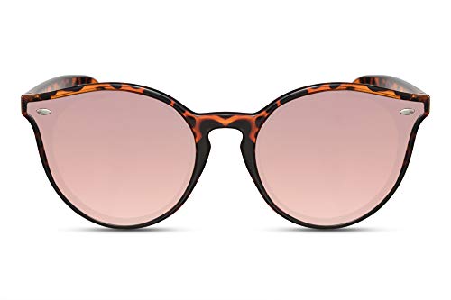 Cheapass Sonnenbrille Rund Leopard Rahmen Rosa verspiegelte, eckige Gläser Retro UV 400 Frauen von Cheapass