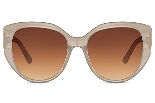 Cheapass Sonnenbrille Trendy Schmetterling Übergröße Weiß-Milky Gestell Frauen Fashion Design mit braunen Verlaufsgläsern UV400 geschützt von Cheapass