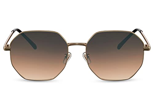 Cheapass Sonnenbrille achteckiger Festival Vintage Style, Goldmetall mit braunen Verlaufsgläsern Herren Damen UV400 geschützt von Cheapass