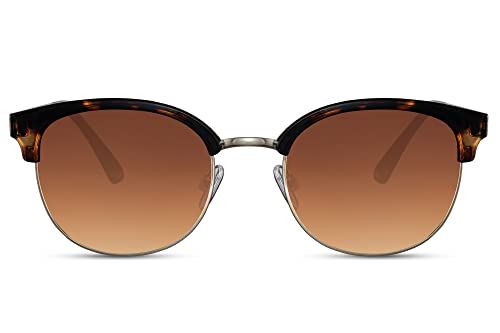 Cheapass Sonnenbrille halbbraunes rechteckiges Gestell mit goldenen Bügeln und braunen Verlaufsgläsern UV400 geschützt Herren Damen von Cheapass