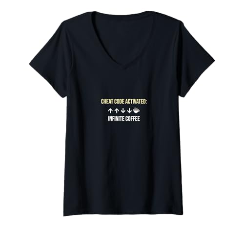 Damen Cheat-Code Aktiviert Unendlicher Kaffee T-Shirt mit V-Ausschnitt Damen Cheat-Code Aktiviert Unendlicher Kaffee T-Shirt mit V-Ausschnitt von Cheat Code Activated Infinite Coffee Concept