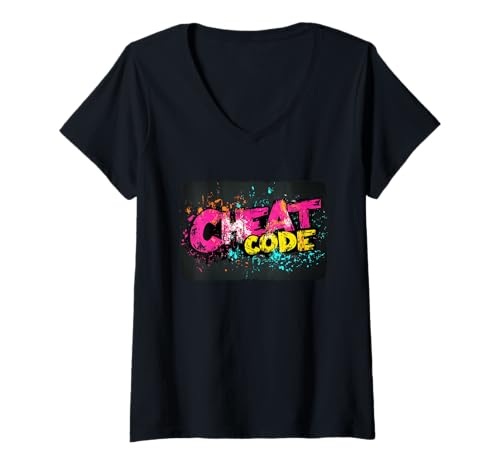 Damen Buntes Cheat-Code-Kostüm für Jungen und Mädchen T-Shirt mit V-Ausschnitt Damen Buntes Cheat-Code-Kostüm für Jungen und Mädchen T-Shirt mit V-Ausschnitt von Cheat Code Outfit