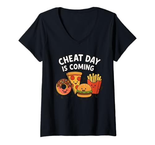 Damen Cheat Day is Coming - Lustige Pizza, Donut, Pommes, Burger T-Shirt mit V-Ausschnitt Damen Cheat Day is Coming - Lustige Pizza, Donut, Pommes, Burger T-Shirt mit V-Ausschnitt von Cheat Day Is Coming Funny Pizza, Donut, Fries