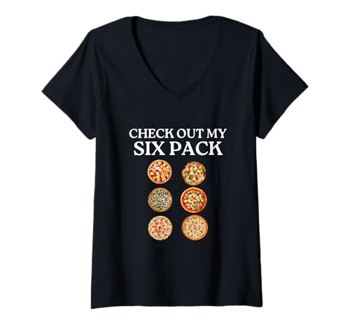 Damen Schauen Sie Sich My Six Pack Pizza an Funny Gym Lover T-Shirt mit V-Ausschnitt von Check Out My Six 6 Pack Funny Gym Fitness
