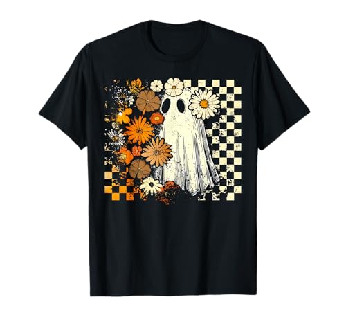 Kariert Boho Floral Boo Geist Halloween Mädchen Damen T-Shirt Kariert Boho Floral Boo Geist Halloween Mädchen Damen T-Shirt von Checkered Boho Floral Boo Ghost Halloween Tee
