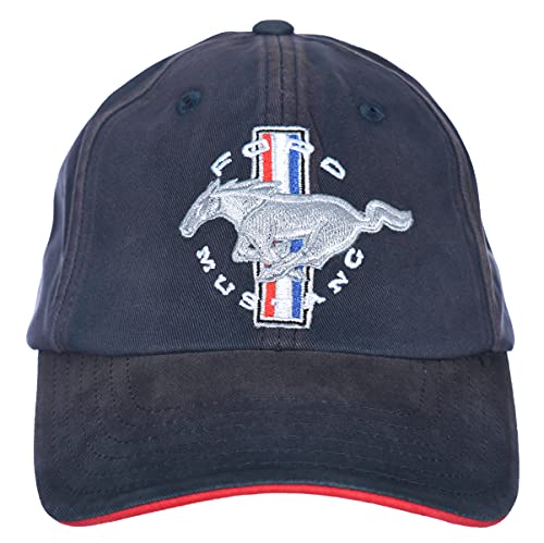 Checkered Flag Sports Herren Ford Mustang Tri-Bar Pony Logo Cap Distressed Navy Blue Hat 0-8, Used-Marineblau von Checkered Flag Sports