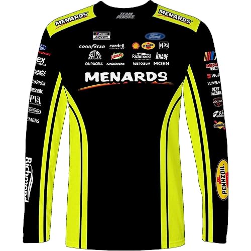 Checkered Flag Sports Ryan Blaney 2023 Langarm-T-Shirt für Menards, Sublimierte Uniform, Pit Crew, Schwarz, Mehrfarbig, XL von Checkered Flag Sports