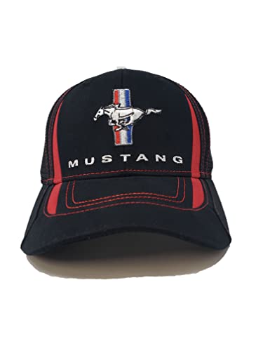 Ford Mustang Baseball Cap für Herren - Tri-Bar Logo Car Racing Hut schwarz mit roten Streifen von Checkered Flag Sports