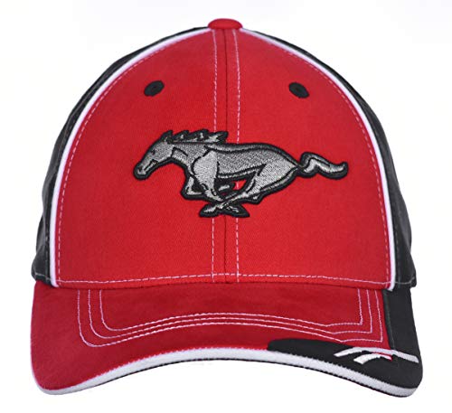 Karierte Flagge Herren Ford Mustang Logo Cap Verstellbar Rot & Schwarz Hut von Checkered Flag Sports