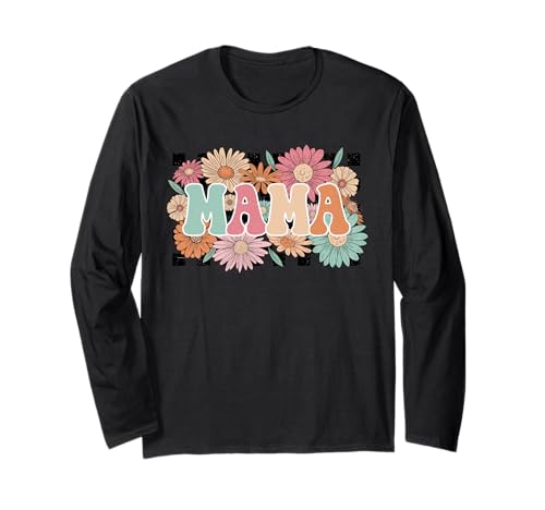 Kariertes MAMA Hemd Pastell Groovy Letters Floral Graphic Langarmshirt von Checkered Flower MAMA Tee Shirts for Moms
