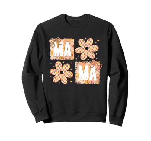 Kariertes Mama Shirt Groovy Flower Blocks Retro Graphic Sweatshirt von Checkered Mama Tee Shirts for Mothers Women