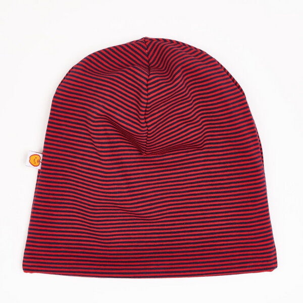 Cheeky Apple Gefütterte Beanie-Haube aus Bio-Baumwolle "Ringeljersey Dunkelblau-Rot | Fleece Nude meliert" von Cheeky Apple