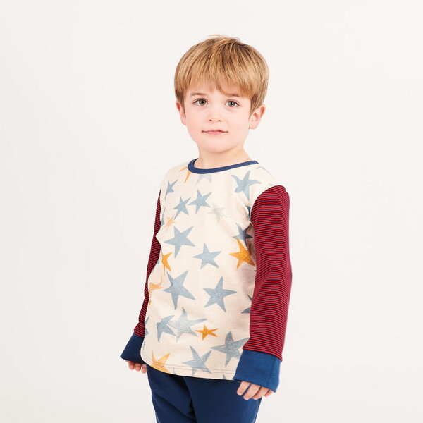 Cheeky Apple Jungen Langarm-Shirt aus Bio-Baumwolle "Stars | Ringeljersey Dunkelblau-Rot" von Cheeky Apple