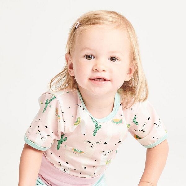 Cheeky Apple Kurzarm-Body aus Bio-Baumwolle "Alpakas" Rosa/Türkis von Cheeky Apple