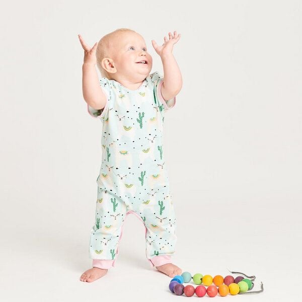 Cheeky Apple Kurzarm-Strampler aus Bio-Baumwolle "Alpakas" Rosa/Türkis von Cheeky Apple