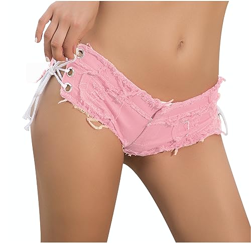 Cheeky Folie Sexy Damen-Shorts, Mini-Shortie, Jeans, niedrige Taille, Strand, Sommer, Ref. SJ6-2, Hellrosa., S von Cheeky Folie