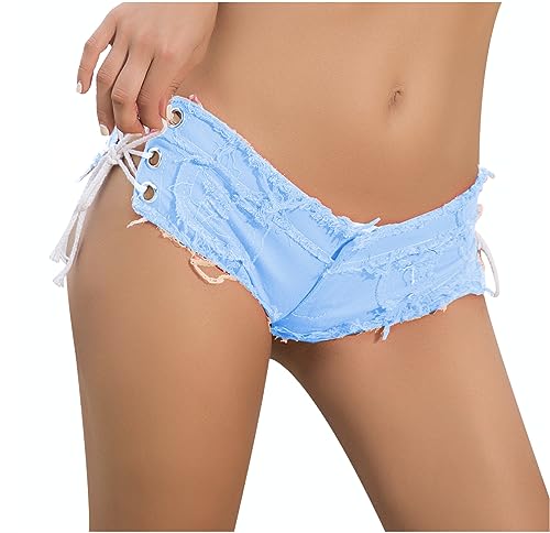 Cheeky Folie Sexy Damen-Shorts, Mini-Shortie, Jeans, niedrige Taille, Strand, Sommer, Ref. SJ6-2, hellblau, l von Cheeky Folie