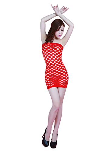 Cheeky Folie Sexy Kleid aus Netzstoff, figurbetont, Dessous für Damen, Nachtwäsche, Mini, Rot Ref 3, One size von Cheeky Folie