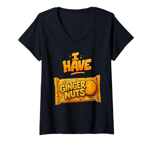 Damen I Have Ginger Nuts Lustiges unhöfliches Biskuit-Wortspiel T-Shirt mit V-Ausschnitt Damen I Have Ginger Nuts Lustiges unhöfliches Biskuit-Wortspiel T-Shirt mit V-Ausschnitt von Cheeky Funny Rude Biscuit Banter Co