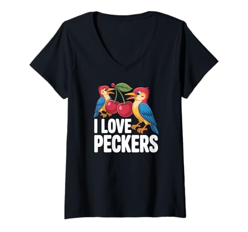 Damen I Love Peckers Lustiger Vogel-Humor T-Shirt mit V-Ausschnitt Damen I Love Peckers Lustiger Vogel-Humor T-Shirt mit V-Ausschnitt von Cheeky Humor Quirky Bird Lovers