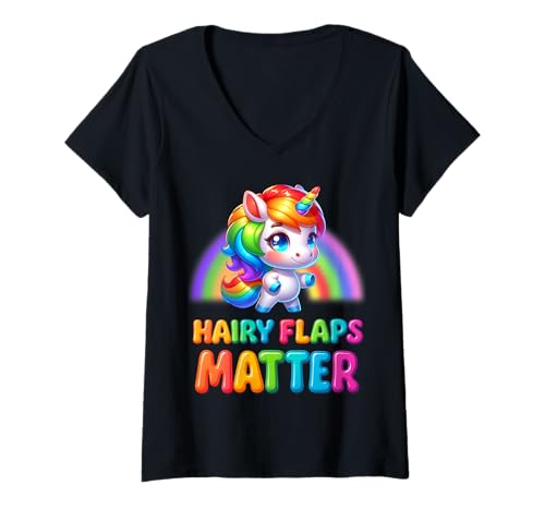 Damen Hairy Flaps Matter Lustiges Einhorn Regenbogen für Hirsch und Junggesellinnenabschied T-Shirt mit V-Ausschnitt Damen Hairy Flaps Matter Lustiges Einhorn Regenbogen für Hirsch und Junggesellinnenabschied T-Shirt mit V-Ausschnitt von Cheeky Innapropriate Rainbow Rude Girls Night.
