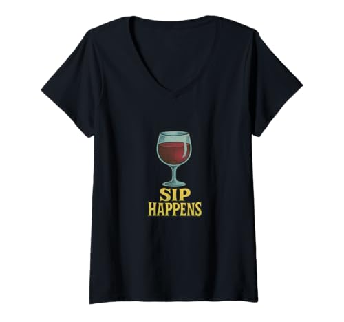 Damen Sip Happens Weintrinker, lustiges Design für Alkoholliebhaber T-Shirt mit V-Ausschnitt Damen Sip Happens Weintrinker, lustiges Design für Alkoholliebhaber T-Shirt mit V-Ausschnitt von Cheeky Vino Humor Style Emporiums