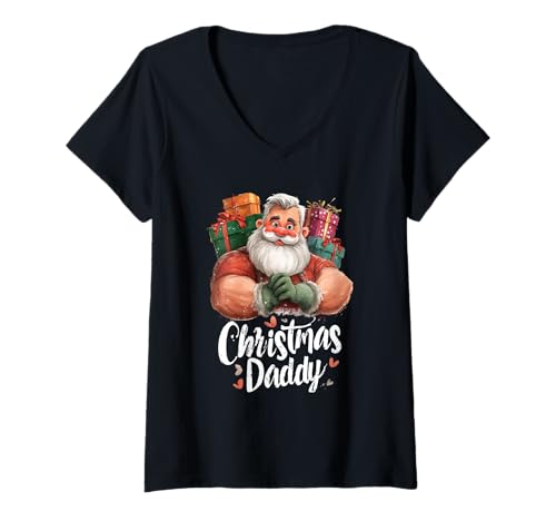 Damen Weihnachten Papa Thicc Buff Santa T-Shirt mit V-Ausschnitt Damen Weihnachten Papa Thicc Buff Santa T-Shirt mit V-Ausschnitt von Cheeky Xmas Co.