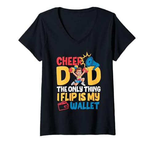 Damen Cheer Dad The Only Thing I Flip Is My Wallet Father's Day T-Shirt mit V-Ausschnitt von Cheer Dad Cheerleader Funny Father's Day