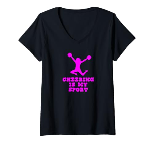 Damen Cheering is My Sport mit Pinker Cheerleader-Grafik T-Shirt mit V-Ausschnitt Damen Cheering is My Sport mit Pinker Cheerleader-Grafik T-Shirt mit V-Ausschnitt von Cheer Squad Merch