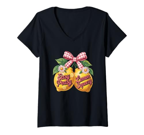 Damen Easy Peasy Lemon Squeezy Fresh Vibes T-Shirt mit V-Ausschnitt Damen Easy Peasy Lemon Squeezy Fresh Vibes T-Shirt mit V-Ausschnitt von Cheerful Lemon Positive Vibes Design