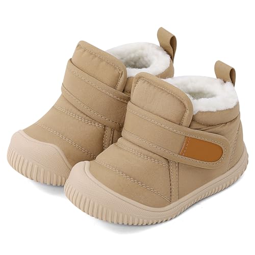 Cheerful Mario 1-5 Jahre Baby Jungen Mädchen Stiefel Lauflernschuhe Kleinkinder Winter Stiefel Warne Fell Gefüttert Winterscuhe Beige 22 EU von Cheerful Mario