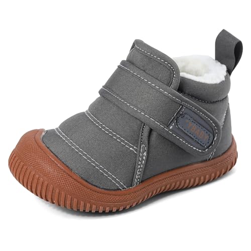 Cheerful Mario 1-5 Jahre Baby Jungen Mädchen Stiefel Lauflernschuhe Kleinkinder Winter Stiefel Warne Fell Gefüttert Winterscuhe Grau 20 EU von Cheerful Mario