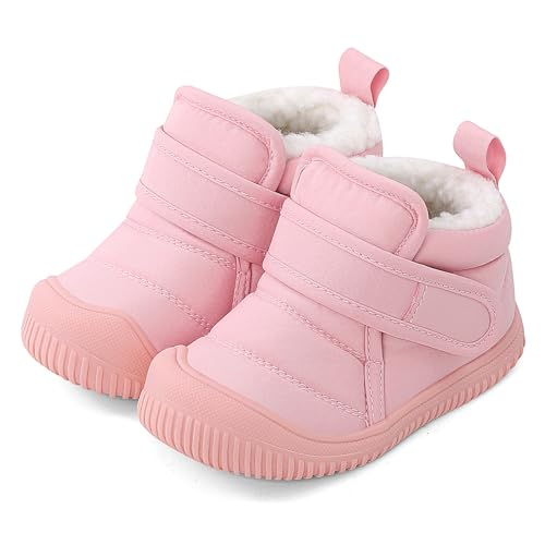 Cheerful Mario 1-5 Jahre Baby Jungen Mädchen Stiefel Lauflernschuhe Kleinkinder Winter Stiefel Warne Fell Gefüttert Winterscuhe Solide Rosa 21 EU von Cheerful Mario
