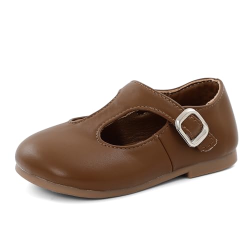 Cheerful Mario 1-5 Jahre Baby Mädchen Flat Ballerina Kleinkinder Mary Jane Halbschuhe Kleid Schuhe Prinzessin Schuhe Braun 24 EU von Cheerful Mario