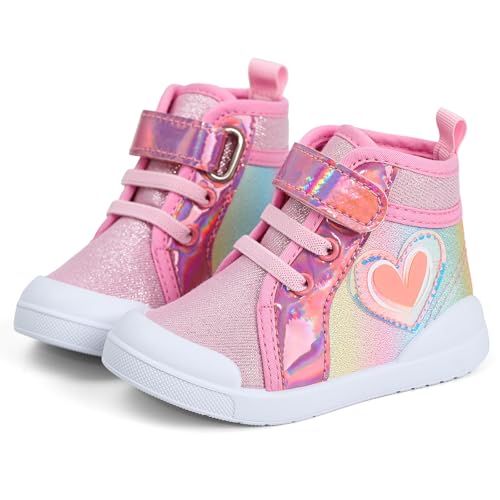 Cheerful Mario 2-6 Jahre Fashion Klein Kinder Schuhe Für Mädchen High-Top Sneakers Canvas Boots mit Glitzernde Pailletten Neon 23 EU von Cheerful Mario
