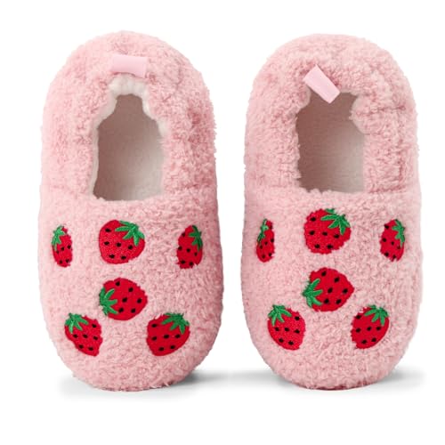 Cheerful Mario 2-7 Jahren Hausschuhe Kinder Mädchen Junge Warm Plüsch Pantoffeln Winter Home Schuhe Erdbeeren 24/25 EU von Cheerful Mario