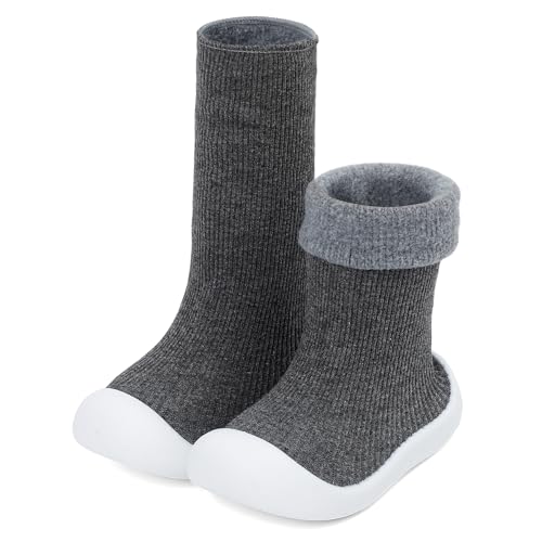 Cheerful Mario 6-24 Monate Baby Sockenschuhe Krabbelschuhe Für Baby Jungen Mädchen Erster Schuhe Lauflernschuhe Weich und Rutschschutz Grau 22 EU von Cheerful Mario