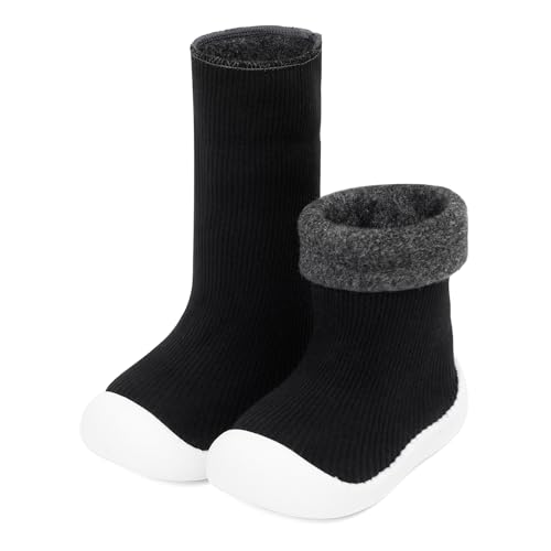 Cheerful Mario 6-24 Monate Baby Sockenschuhe Krabbelschuhe Für Baby Jungen Mädchen Erster Schuhe Lauflernschuhe Weich und Rutschschutz Schwarz 22 EU von Cheerful Mario
