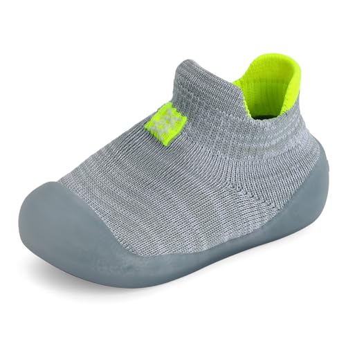 Cheerful Mario Baby Jungen Mädchen Lauflernschuhe Krabbelscuhe Baby Sockenschuhe Kleinkinder Hausschuhe Babybodenschuhe rutschfeste Hellgrau 18-24 Monate von Cheerful Mario
