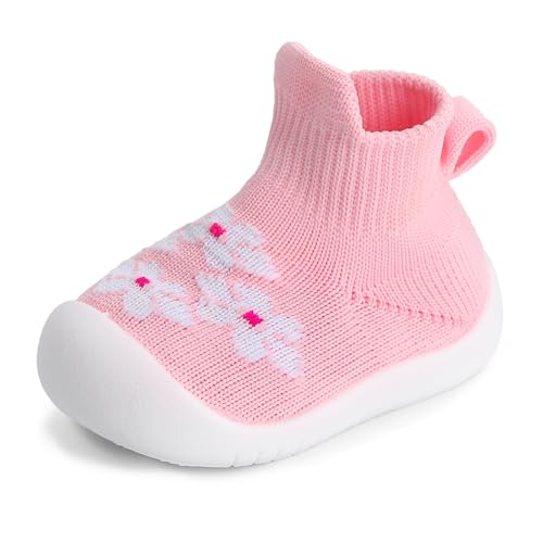 Cheerful Mario Baby Jungen Mädchen Lauflernschuhe Krabbelscuhe Baby Sockenschuhe Kleinkinder Hausschuhe Babybodenschuhe rutschfeste Hellrosa 18-24 Monate von Cheerful Mario