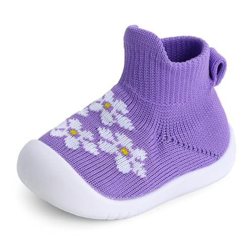 Cheerful Mario Baby Jungen Mädchen Lauflernschuhe Krabbelscuhe Baby Sockenschuhe Kleinkinder Hausschuhe Babybodenschuhe rutschfeste Lila 18-24 Monate von Cheerful Mario